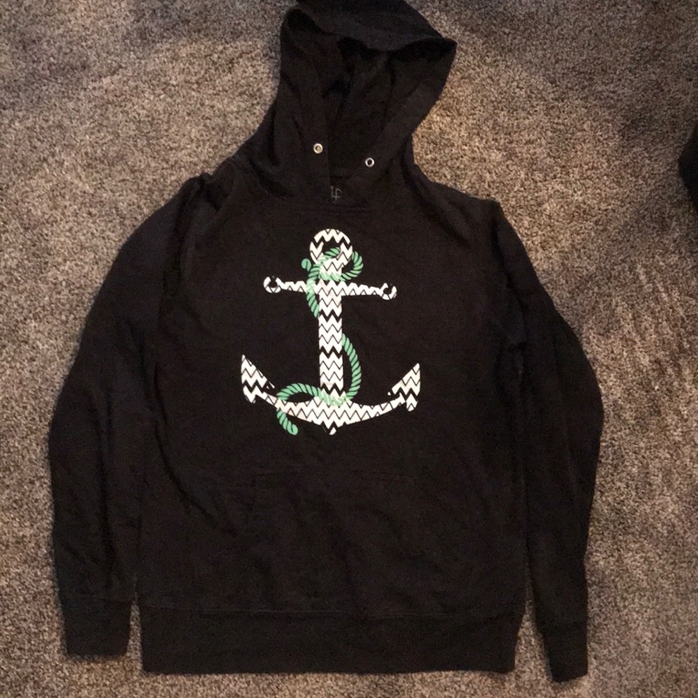 Blue, teal, and white anchor sweatshirt